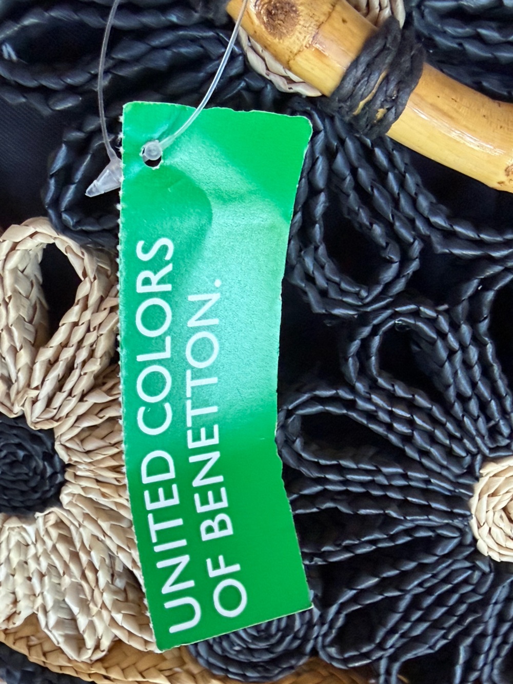 NWT!  Vintage United Colors of Benetton Floral Woven Straw Bag Bamboo Handles - Picture 12 of 13